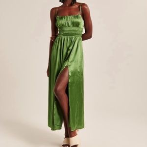 Abercombie Green Satin Midi Dress XS Petite